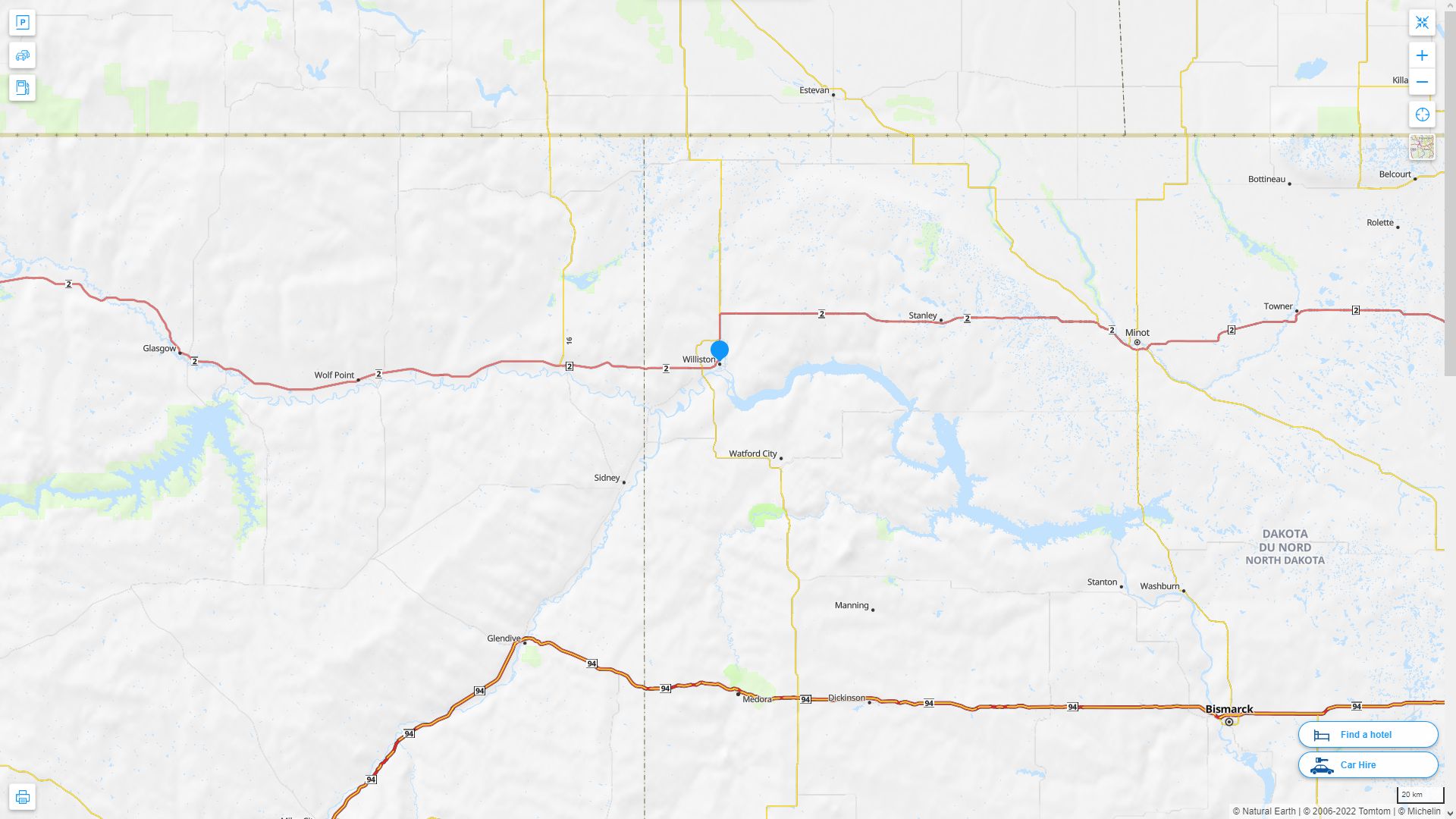 Williston North Dakota Highway and Road Map